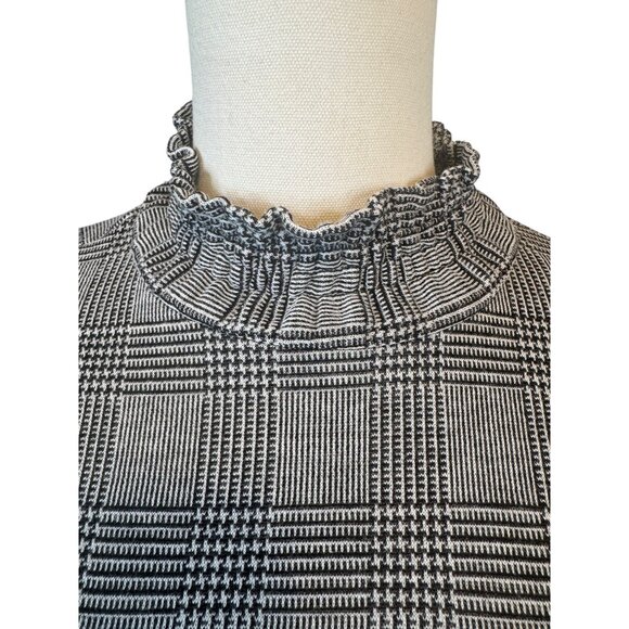 2/$30 Zara Trafaluc Small Gray Plaid Dainty Blouse Ruffled Cuffs High Neck - Picture 5 of 13